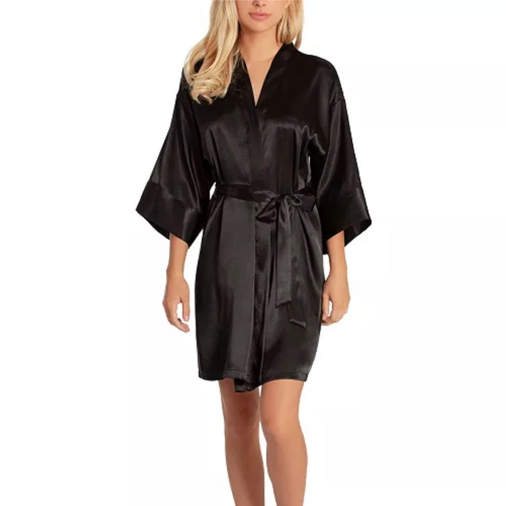 NWT Linea Donatella Women's Short Satin Wrap Robe Lingerie L/XL $48